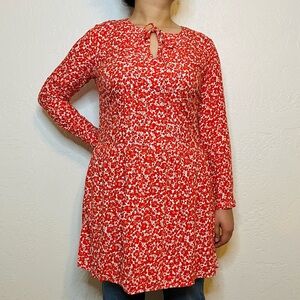 White with Orange Floral Print Tunic Dress